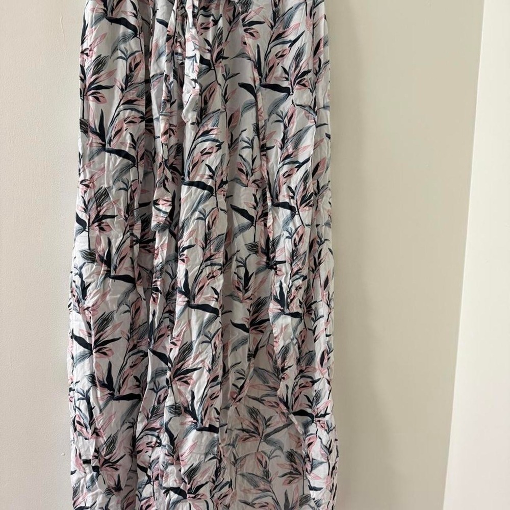 Kiwi + Punch Floral Pants Women L White Pink Excellent Boho Wide Leg Tie-Waist
